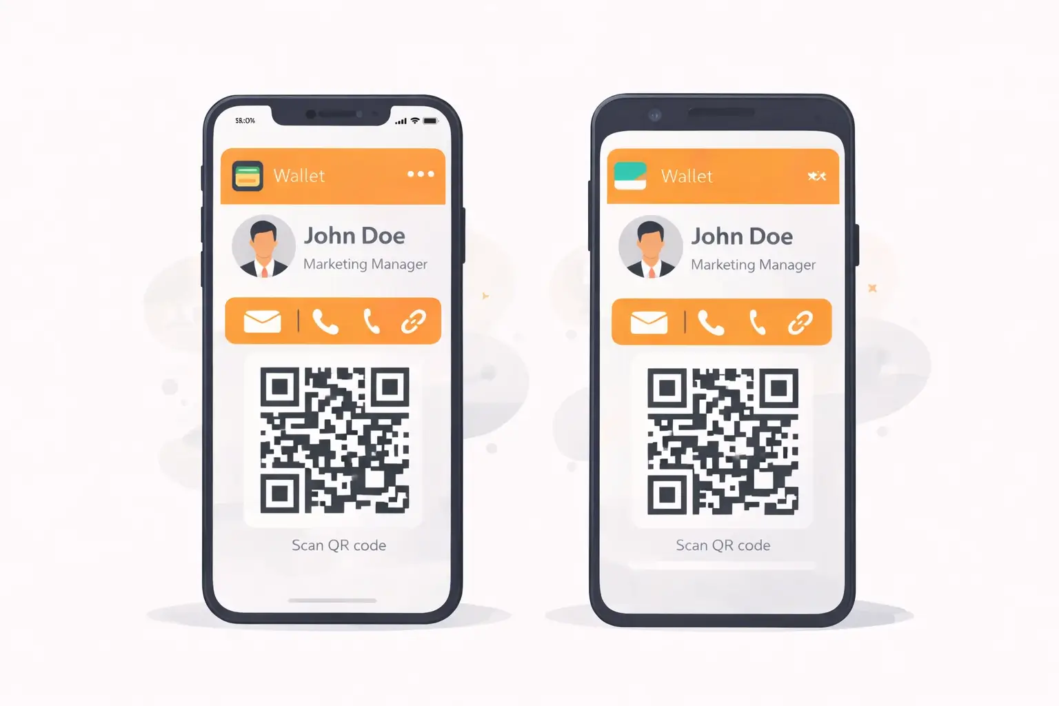 Digital business card in Apple Wallet and Google Wallet with QR code